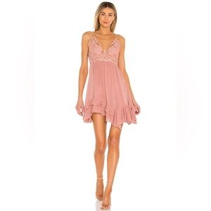 New Free People Adella Slip Rose Barbie Pink Mauve Lace Strappy Mini Dress